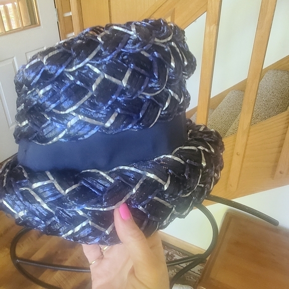 Vintage Original Roberta Bernays Blue Hat with Ribbon - Picture 2 of 10
